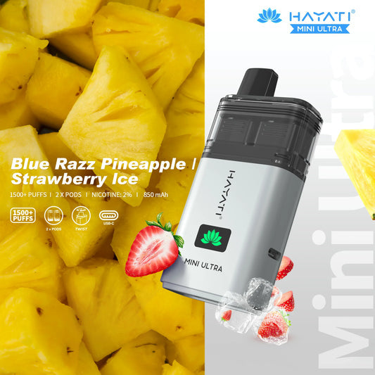 Hayati Mini Ultra 1500 Puff - Blue Razz Pineapple / Strawberry Ice