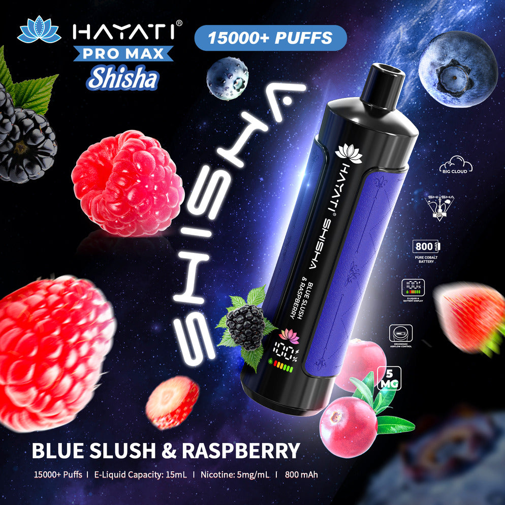 Hayati Pro Max Shisha 15,000 Puff Disposable Vape - Blue Slush & Raspberry