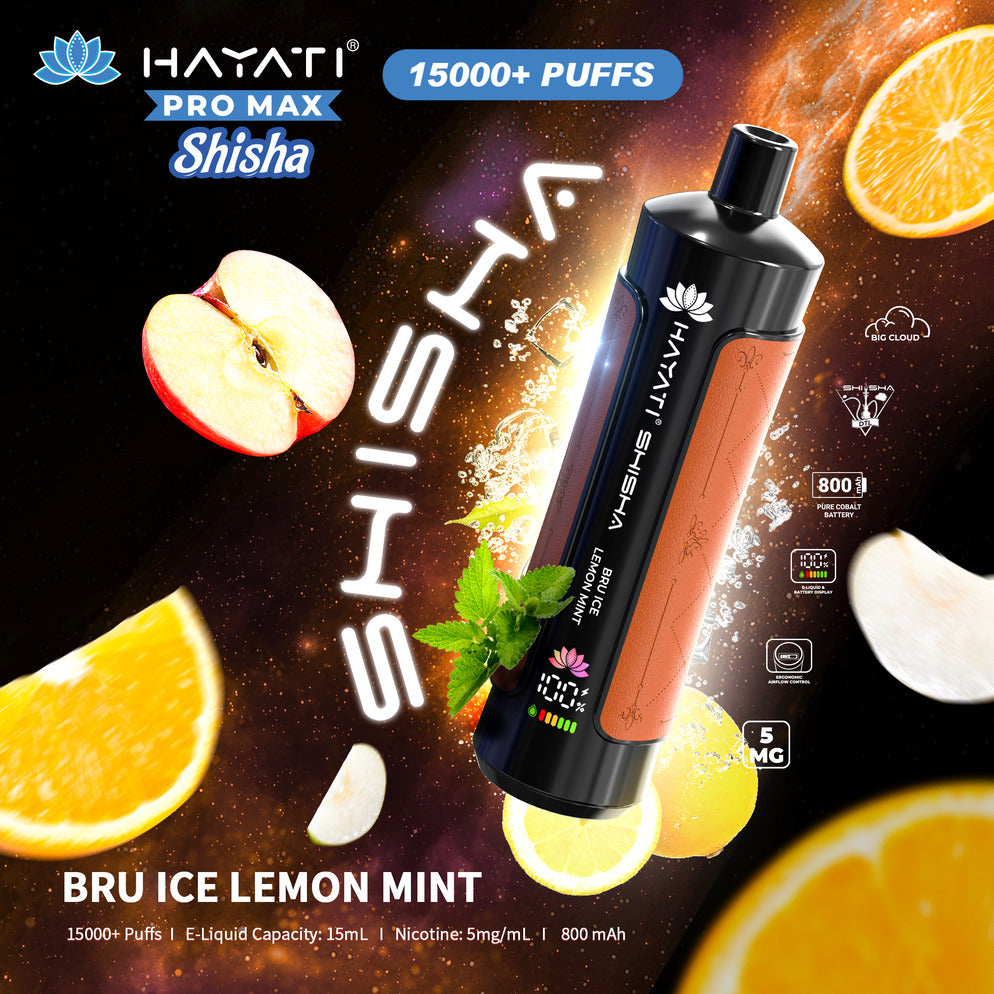 Hayati Pro Max Shisha 15,000 Puff Disposable Vape - Bru Ice Lemon Mint