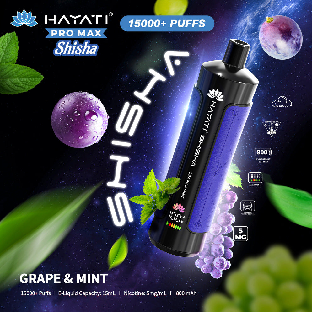 Hayati Pro Max Shisha 15,000 Puff Disposable Vape - Grape & Mint
