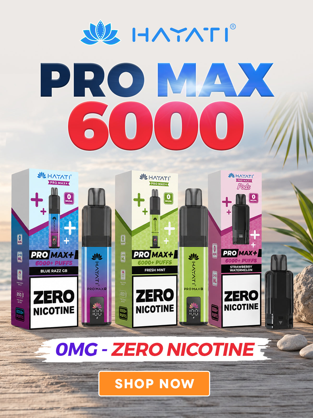 Hayati Pro Max+ 6K Vape Kit Zero Nicotine Banner Mobile - Eazy Vapes