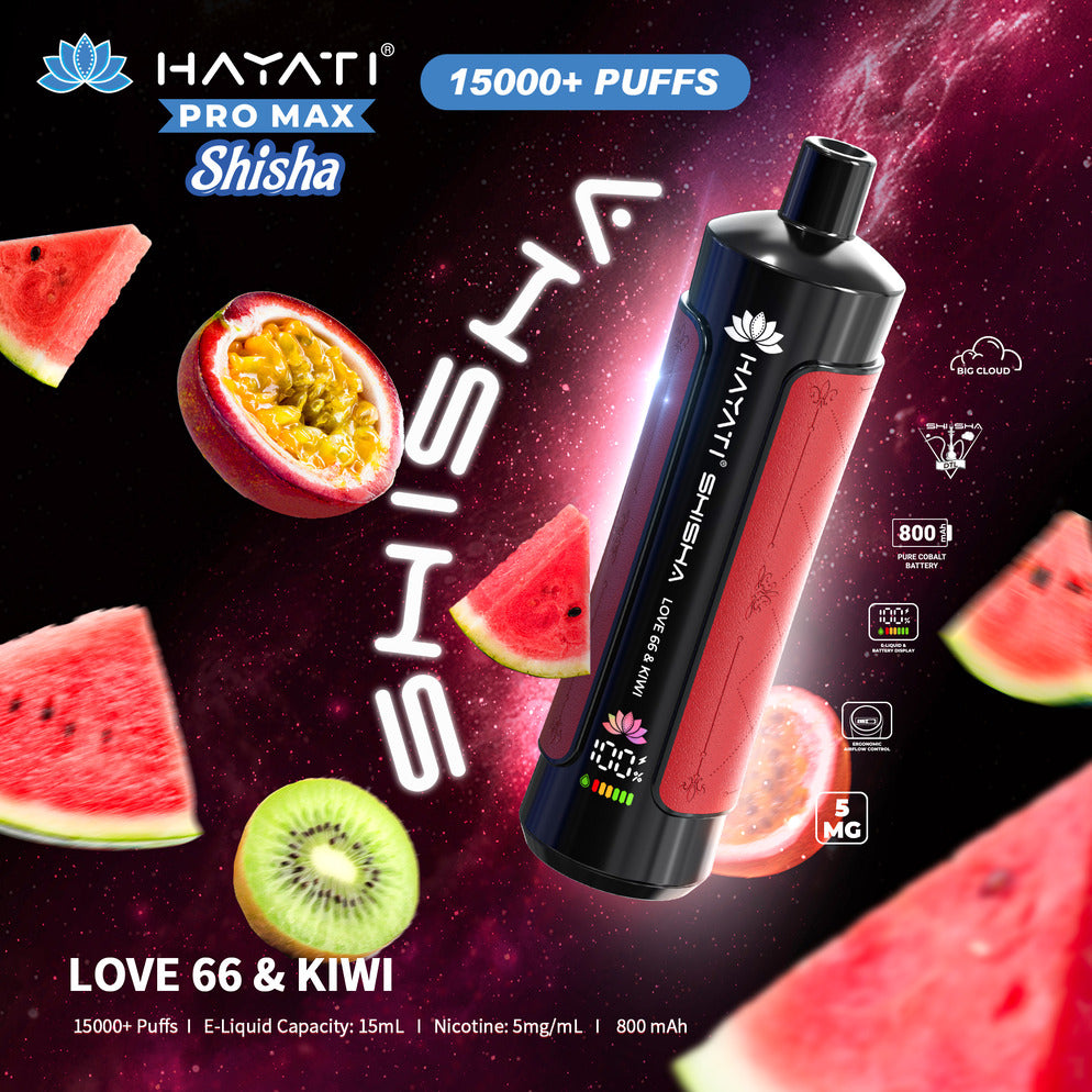 Hayati Pro Max Shisha 15,000 Puff Disposable Vape - Love 66 & Kiwi