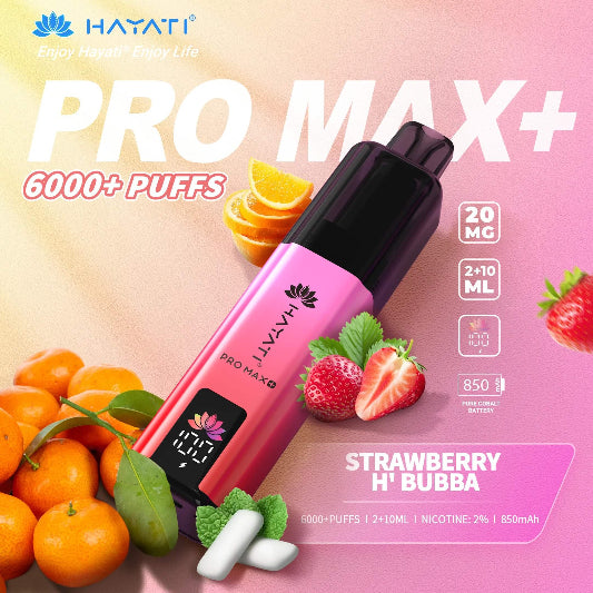 Hayati Pro Max+ 6000 Puffs - Strawberry H' Bubba